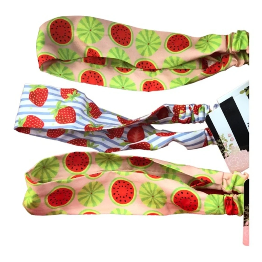 3pack watermelon & strawberry summer‎ fruits elastic headbands -$15